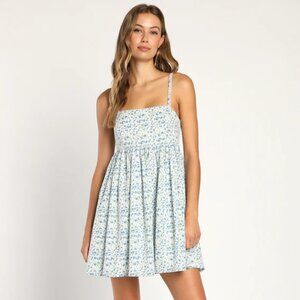 Lulu's Always Darling Light Blue Floral Print Babydoll Dress